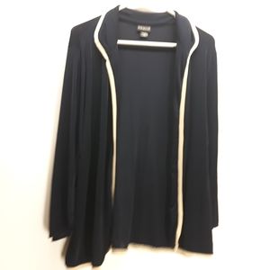 Citiknit Size Large Cardigan Navy Blue Tan Stretch Open Cardigan Slinky